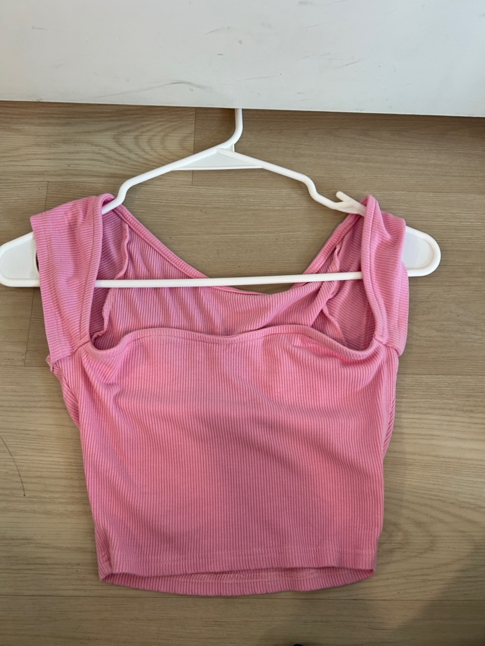 Pink Ribbed Square-Neck Crop Tank Top
